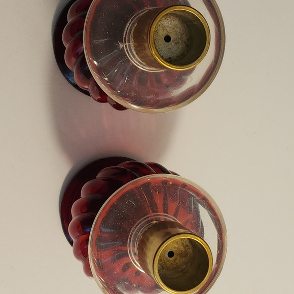 Set Of 2 Avon Candlestick Bird of Paradise EMPTY Cologne Ruby Red Bottles - Picture 4 of 10